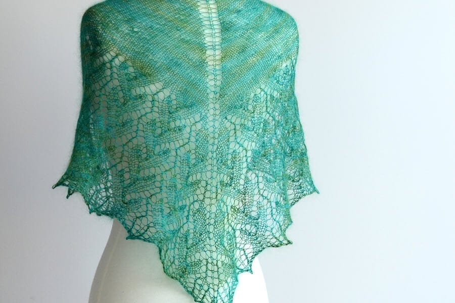 Twig Shawl knit in SweetGeorgia Silk Mist mohari and silk yarn