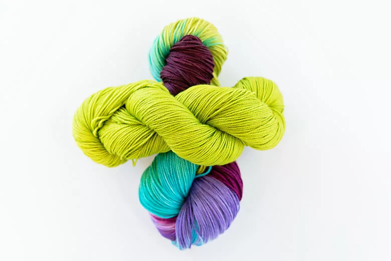 Colourful Playful Stitches. Tough Love Sock in Songbird and Pistachio. 