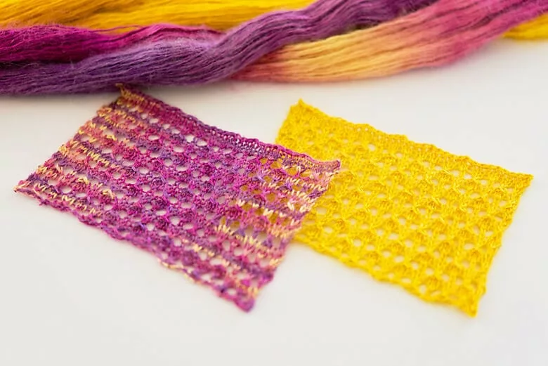 Colourful Playful Stitches. Silk Fog in Saffron and Honey Fig. Free lace stitch pattern. 
