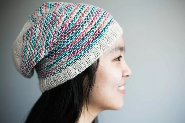 Matching hat made with leftover yarns