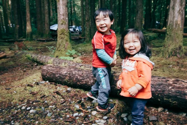 Nina and Russell in the woods. Going camping for the first time with Nina at Golden Ears.
