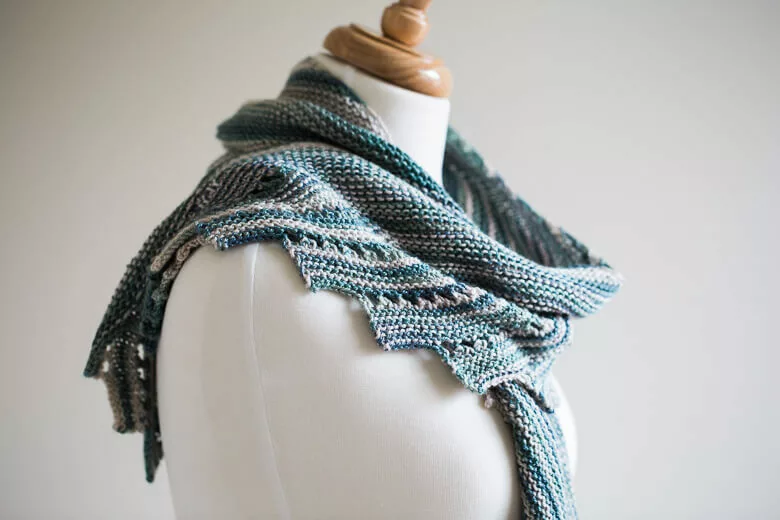 Close to You Shawl, knit in SweetGeorgia Panda Sock "Moonshine" August 2017 Club Colourway