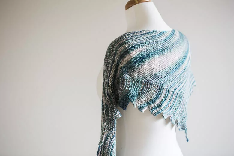 Close to You Shawl, knit in SweetGeorgia Panda Sock "Moonshine" August 2017 Club Colourway