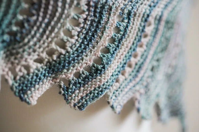 Close to You Shawl, knit in SweetGeorgia Panda Sock "Moonshine" August 2017 Club Colourway