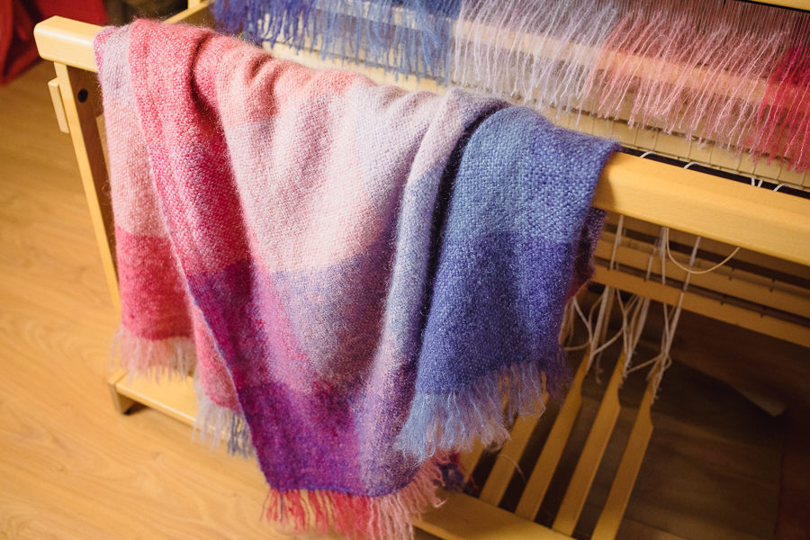 Handwoven blanket in mohair yarn