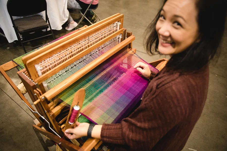 Weaving demonstration by Felicia Lo on the Schacht Baby Wolf at Knit City 2019