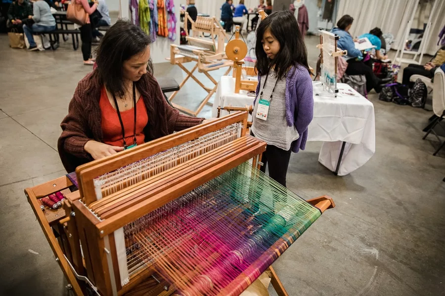 Weaving demonstration by Felicia Lo on the Schacht Baby Wolf at Knit City 2019