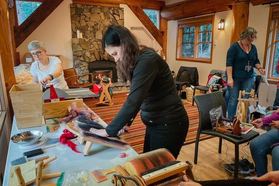 Making rolags with the blending board, photo by Leah Churchley