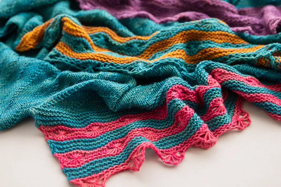 Eskra Lace Shawl knitting kits in SweetGeorgia Tough Love Sock