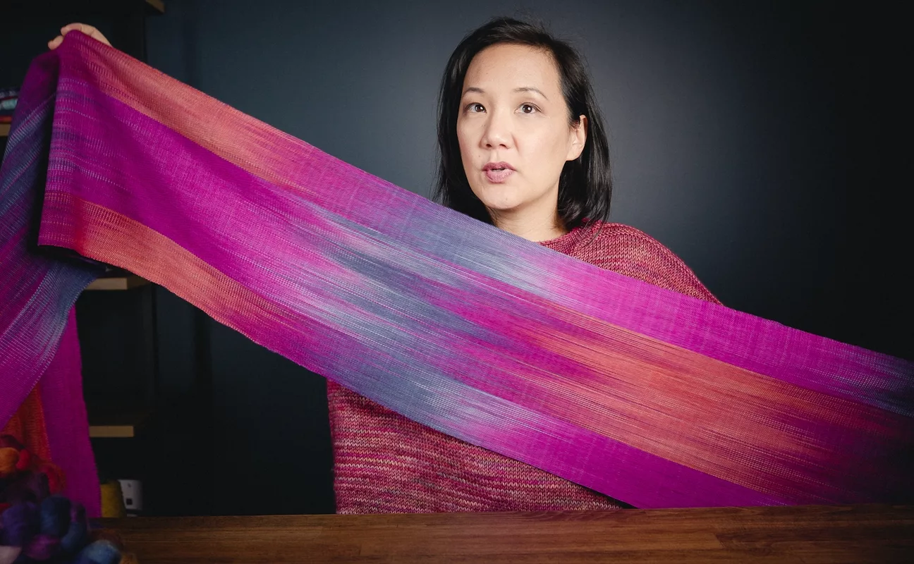 Lighthouse Faux Ikat Scarf design and handwoven by Felicia Lo Wong