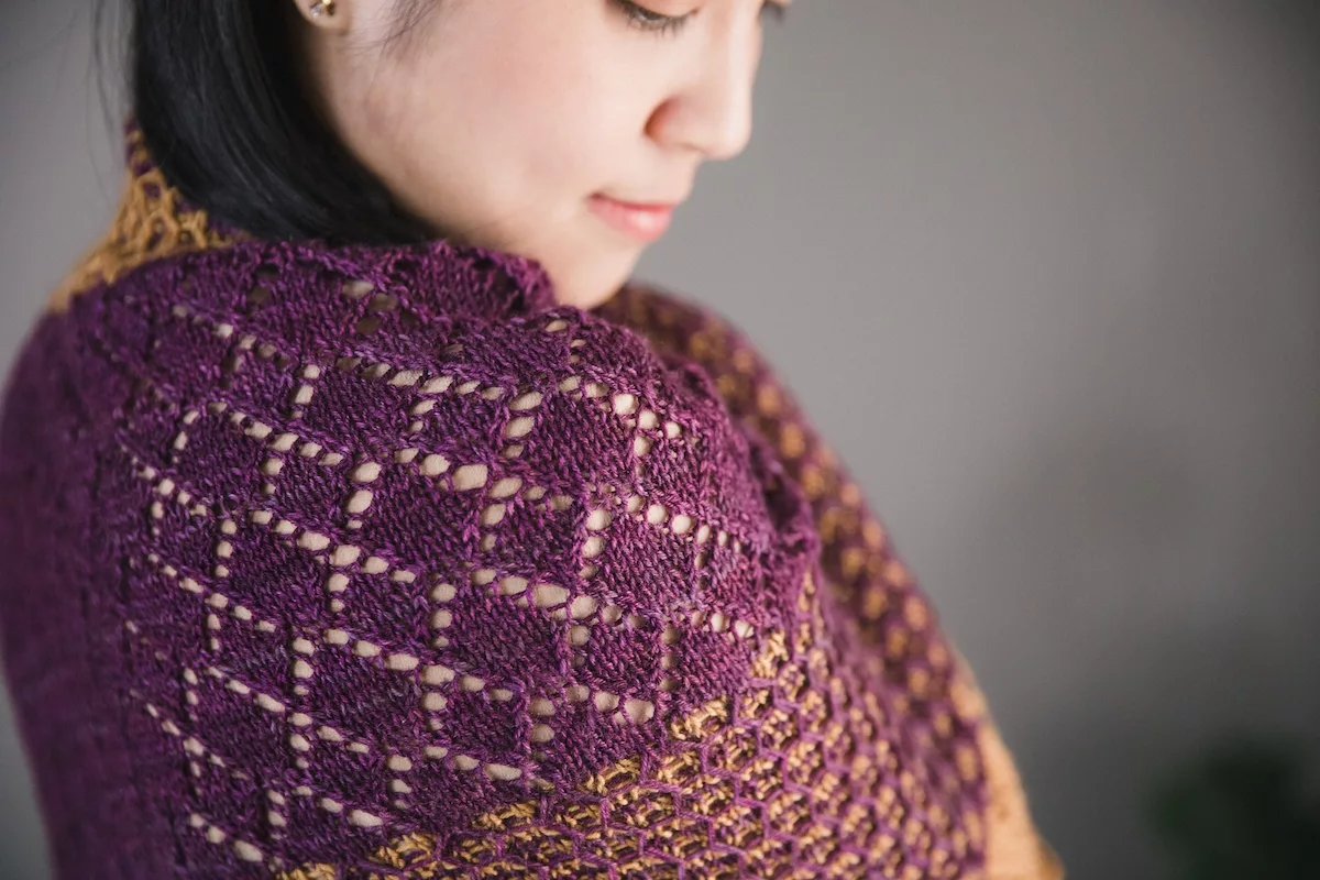 Niabell shawl knitting pattern from SweetGeorgia Spring Vol. 6 Collection, designed by Tabetha Hedrick