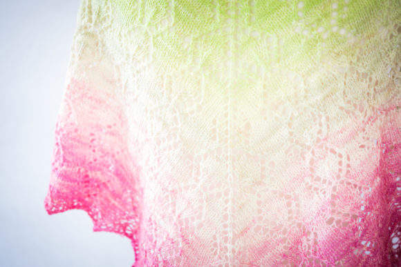 Heathered Sunset shawl knitting pattern knit in gradient Petal sock blank yarn