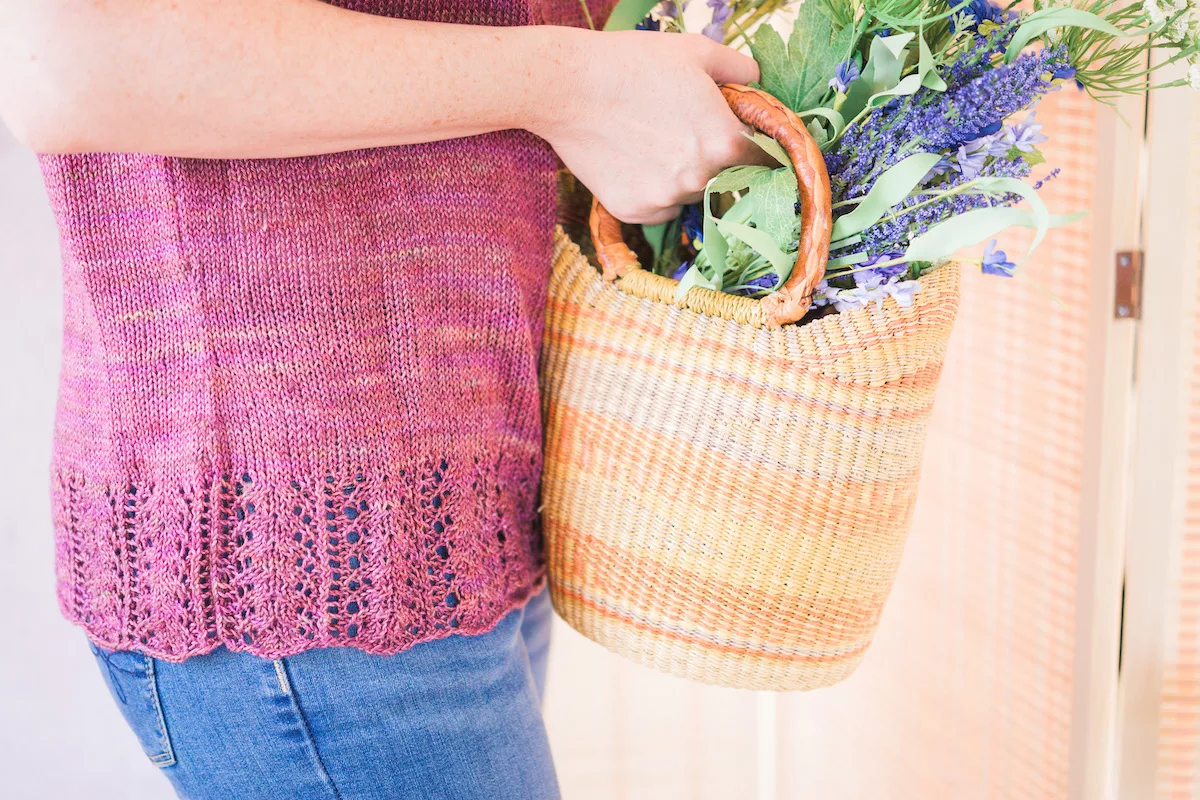 Mirim Tee knitting pattern designed by Tabetha Hedrick knit in SweetGeorgia Flaxen Silk yarn