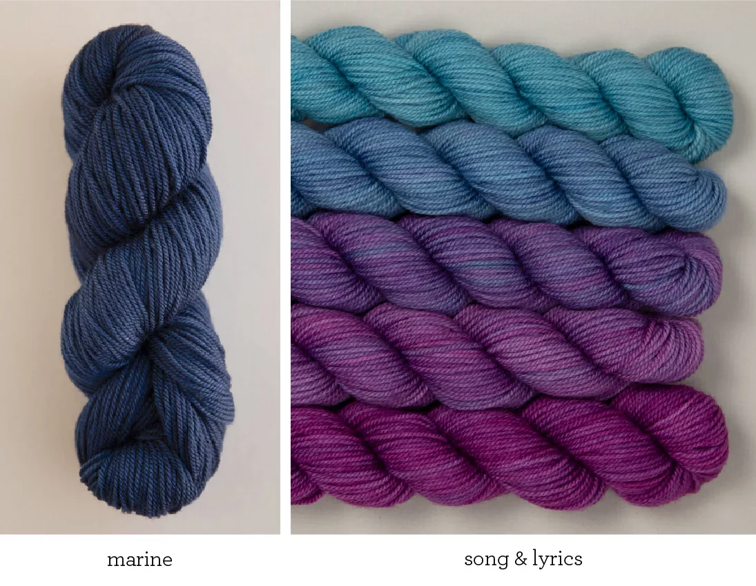 Marie Greene of Olive Knits Sailaway Sweater KAL yarn sets