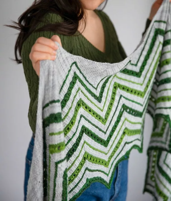 Rivan shawl knitting pattern by Emily Wood knit in SweetGeorgia yarns