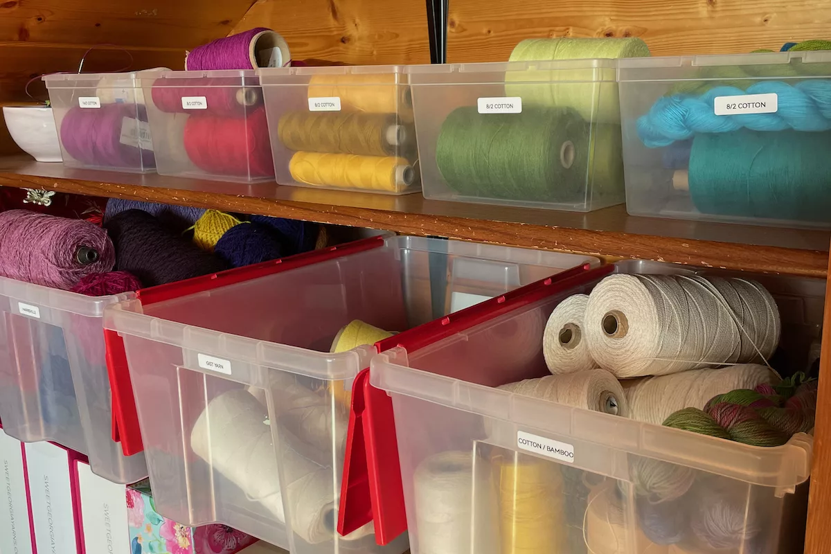 Organizing yarn stash on the Taking Back Friday vlog