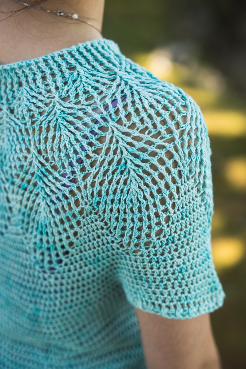 Crochet top, Sivu Tee design, shoulder detail