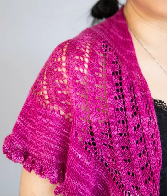Shattered Sun shawl knitting pattern in SweetGeorgia CashSilk Lace in Dark Orchid