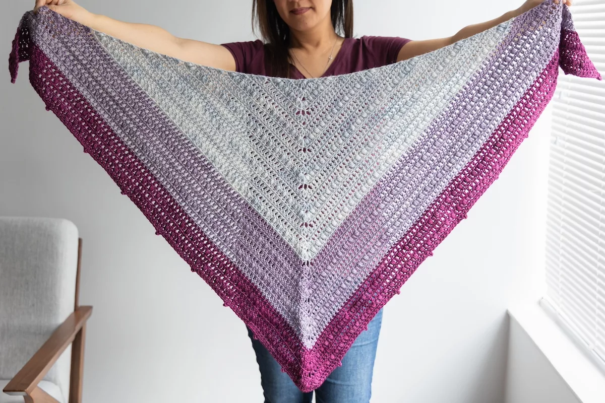 Vivi shawl crochet design in SweetGeorgia Yarns Superwash DK