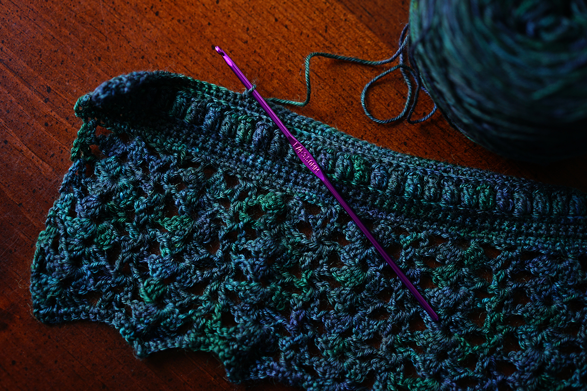 Crocheted project in SweetGeorgia Yarns Mohair Silk Sock Yarn