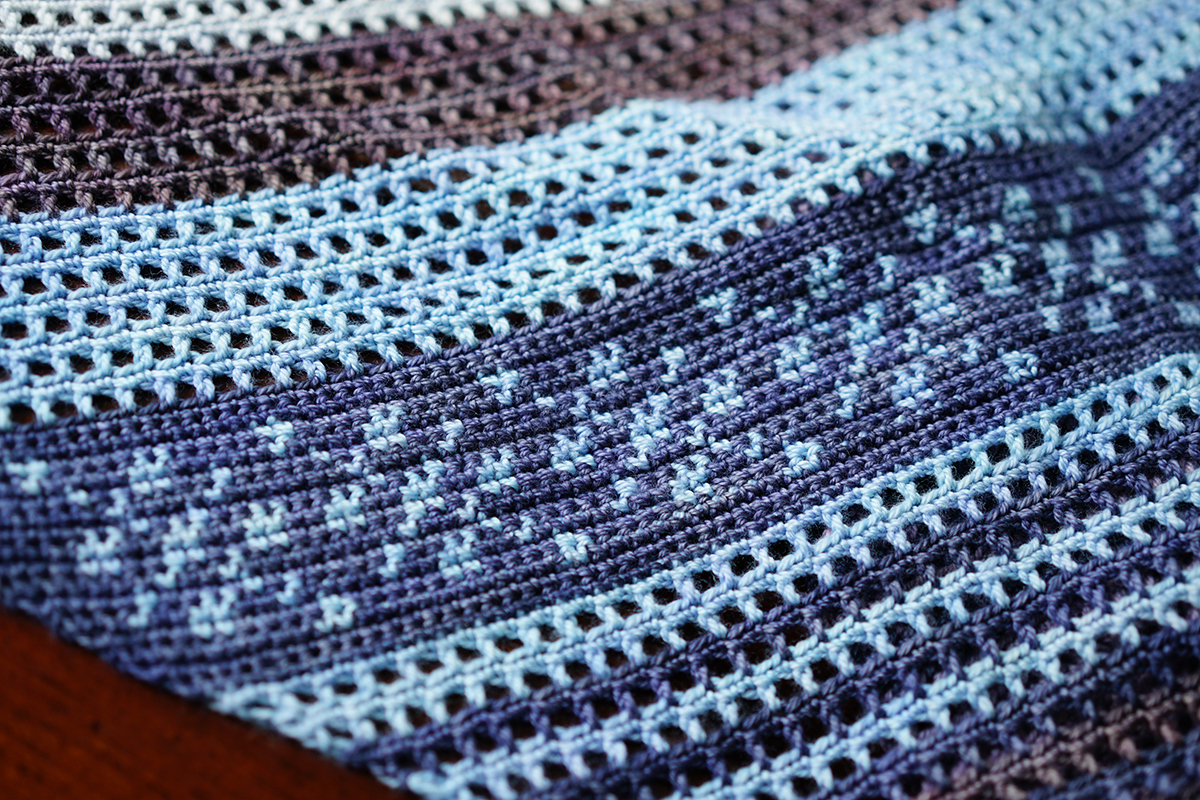 Tapestry crochet using SweetGeorgia Yarns Tough Love Sock / Party of Five mini-skein yarn set