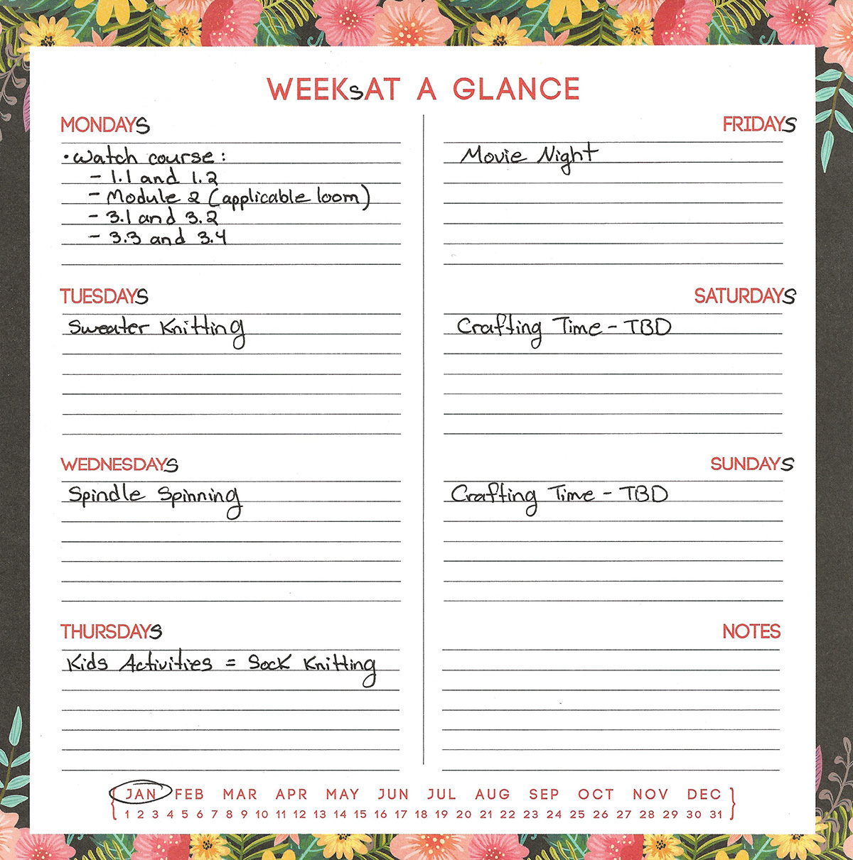 Weekly crafting plan