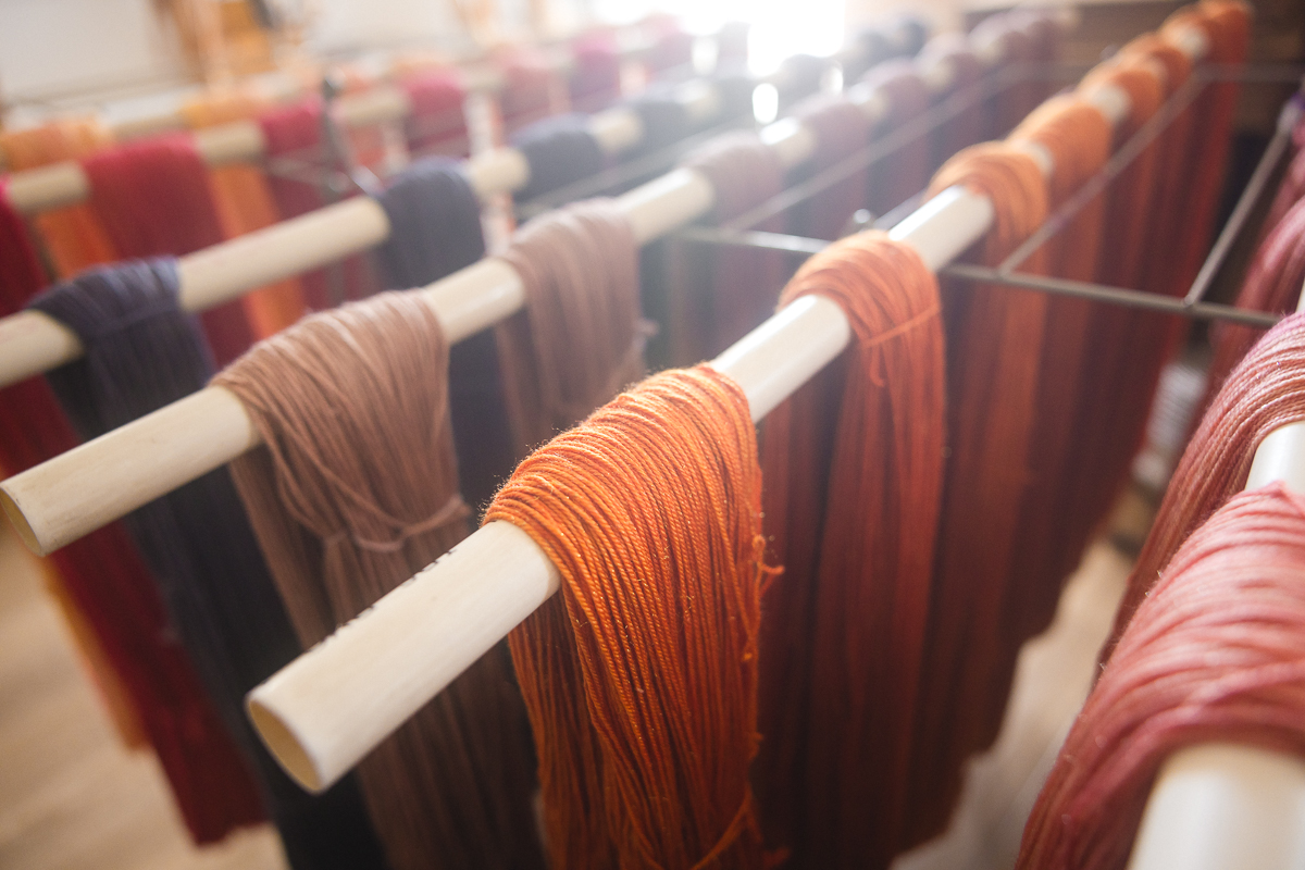 June 2022. Hand-Dyed Yarns drying at the SweetGeorgia Studio.