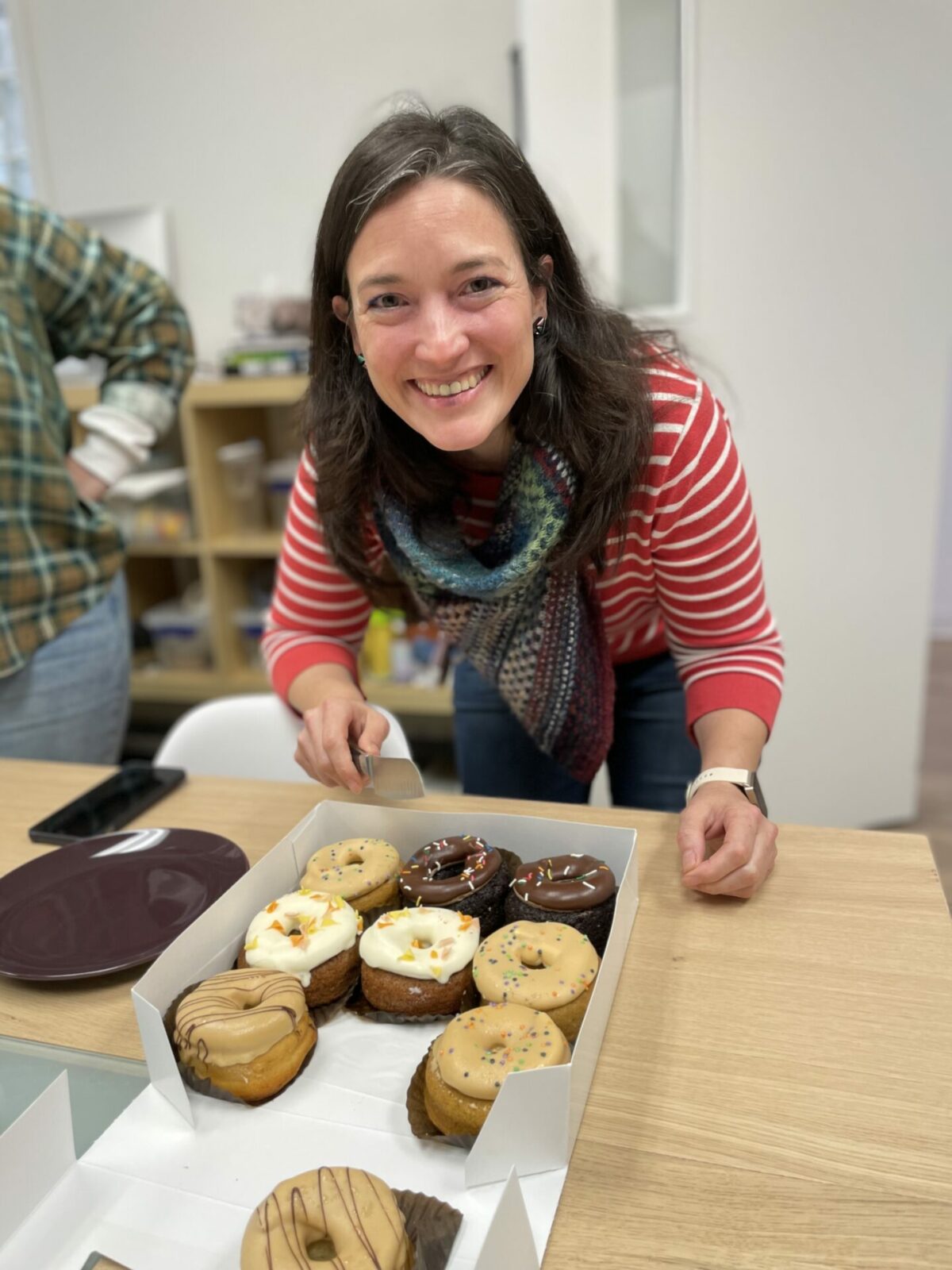 Celebrating Greta's birthday with donuts