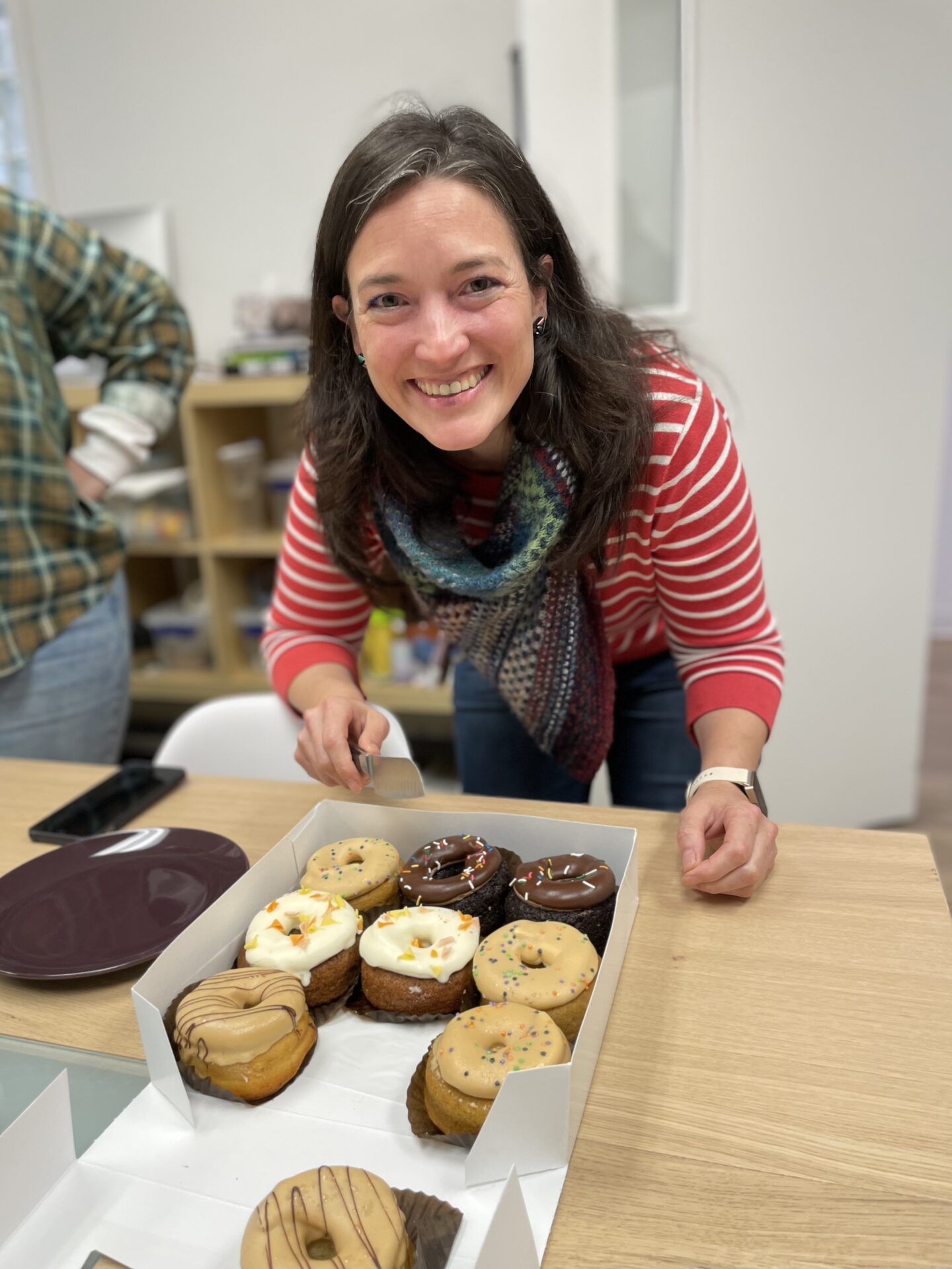 Celebrating Greta's birthday with donuts