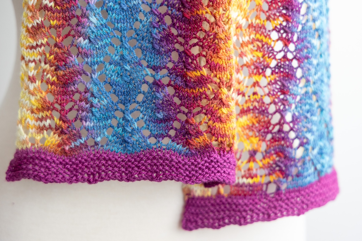 Knitting the Fairy Leaves colour pooling stole pattern with SweetGeorgia hand-painted yarn