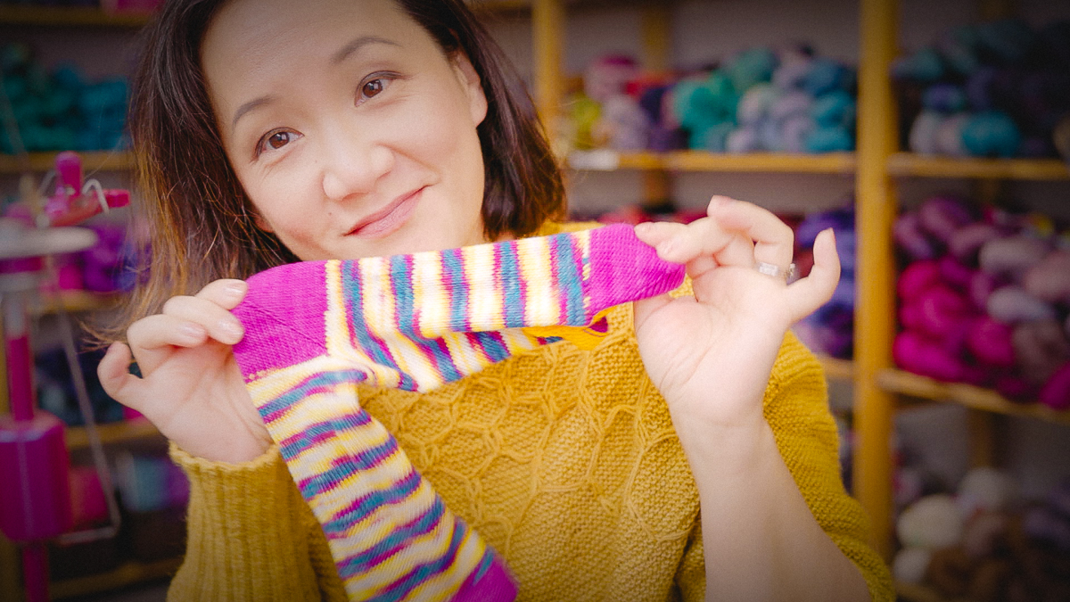 Finished sock with contrasting heels and toes