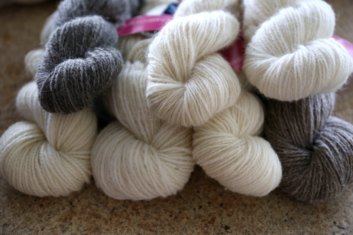 Various handspun yarns from the SweetGeorgia Sheep Breeds kits.