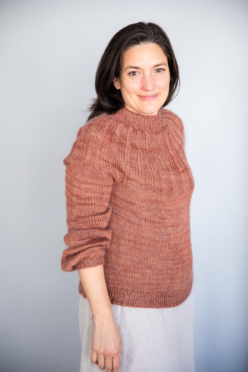 Hand knit sweater in hand dyed yarn by SweetGeorgia Yarns