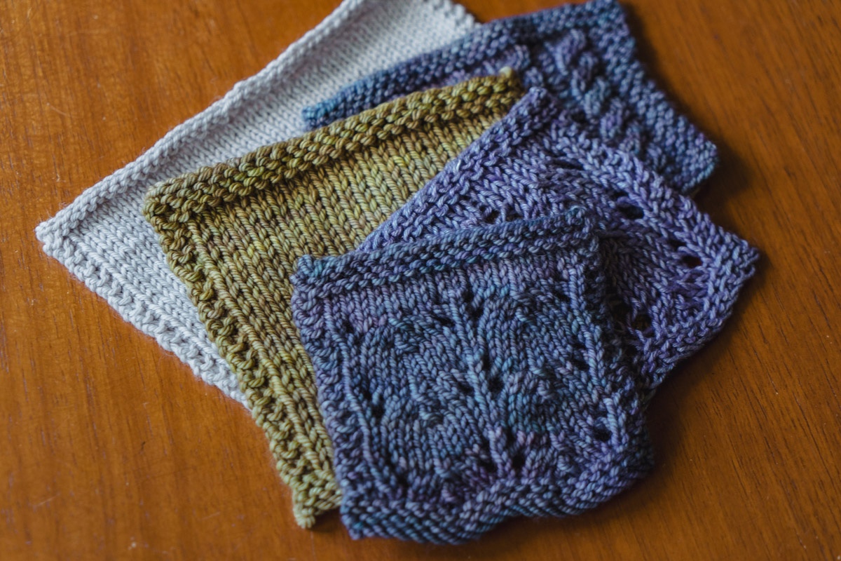 Swatching in suggested patterns, like cables and lace, is important.