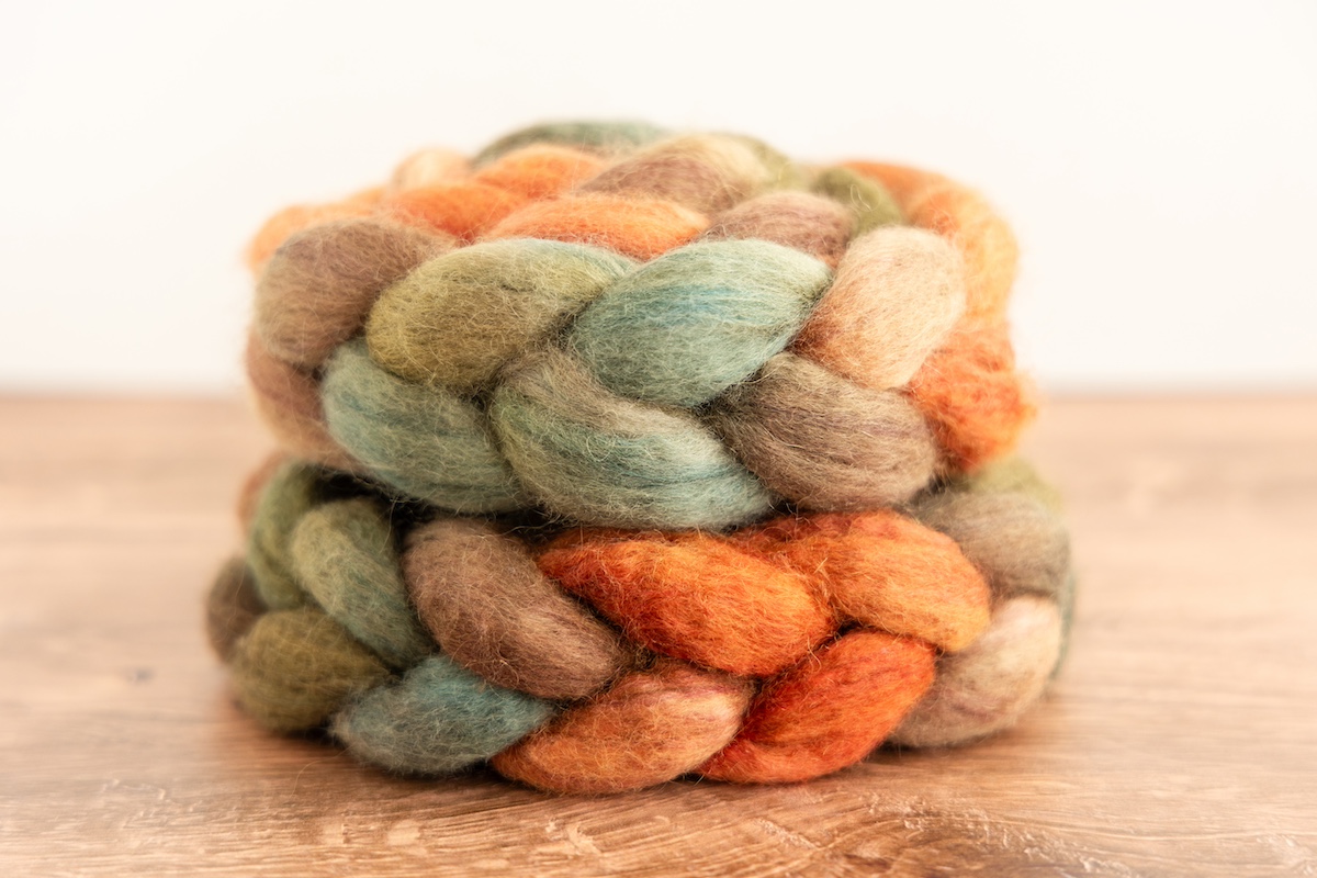 Trifecta spinning fibre braids by SweetGeorgia Yarns in Riverfront colourway