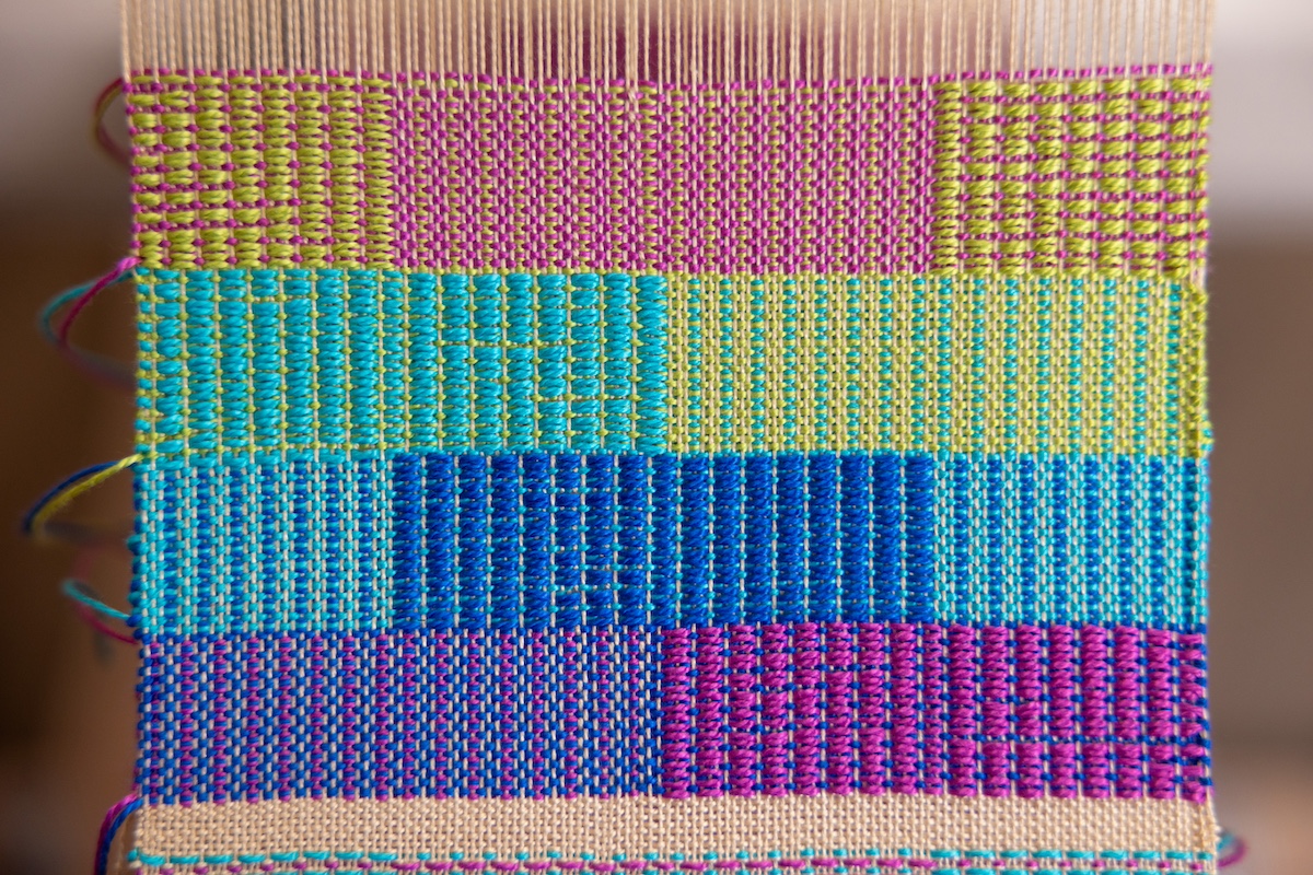 Sample crackle weave cloth on the loom