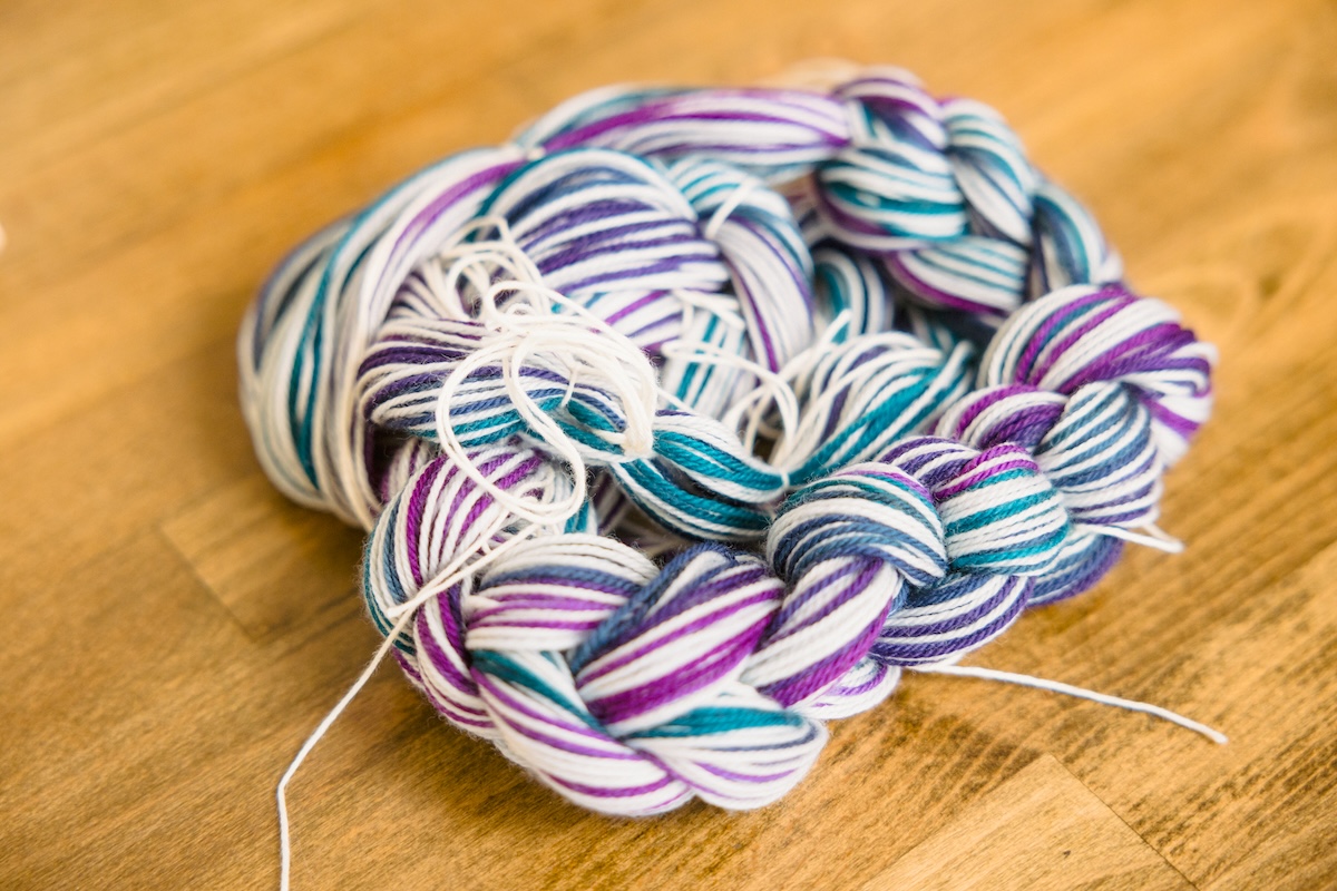 Warping Around: How to Use a Warping Mill: warp chained and completed