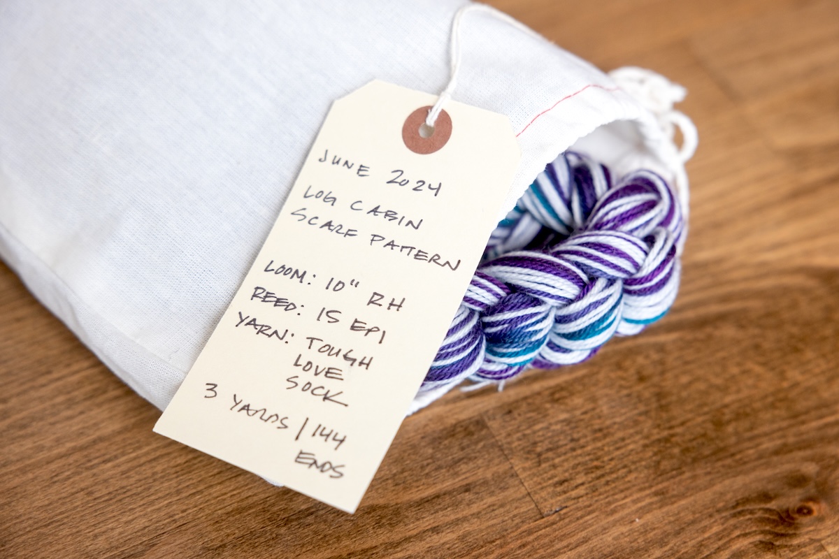 Warping Around: How to Use a Warping Mill: Warp chain is tagged and stored