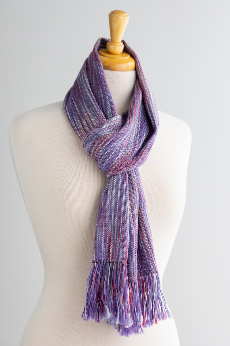 Rigid heddle handwoven scarf in SweetGeorgia Secret Stash Club November 2024