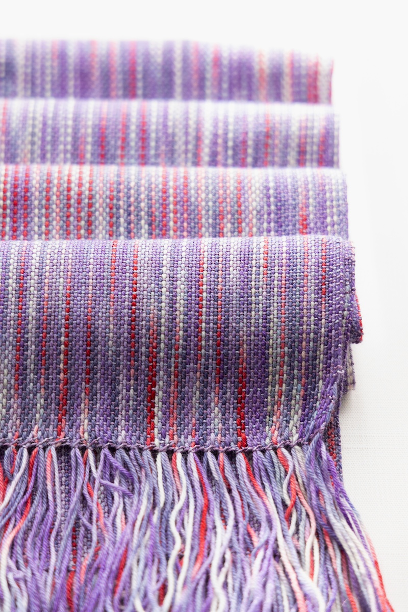 Rigid heddle handwoven scarf in SweetGeorgia Secret Stash Club Lizzy Line