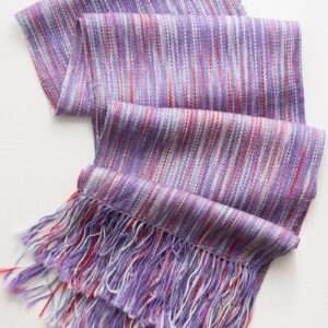 Rigid heddle handwoven scarf in SweetGeorgia Secret Stash Club November 2024
