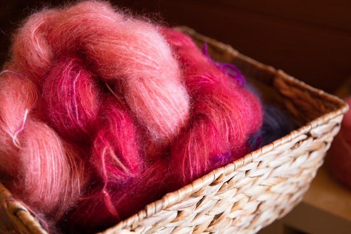 Hand dyed mohair warp for weaving