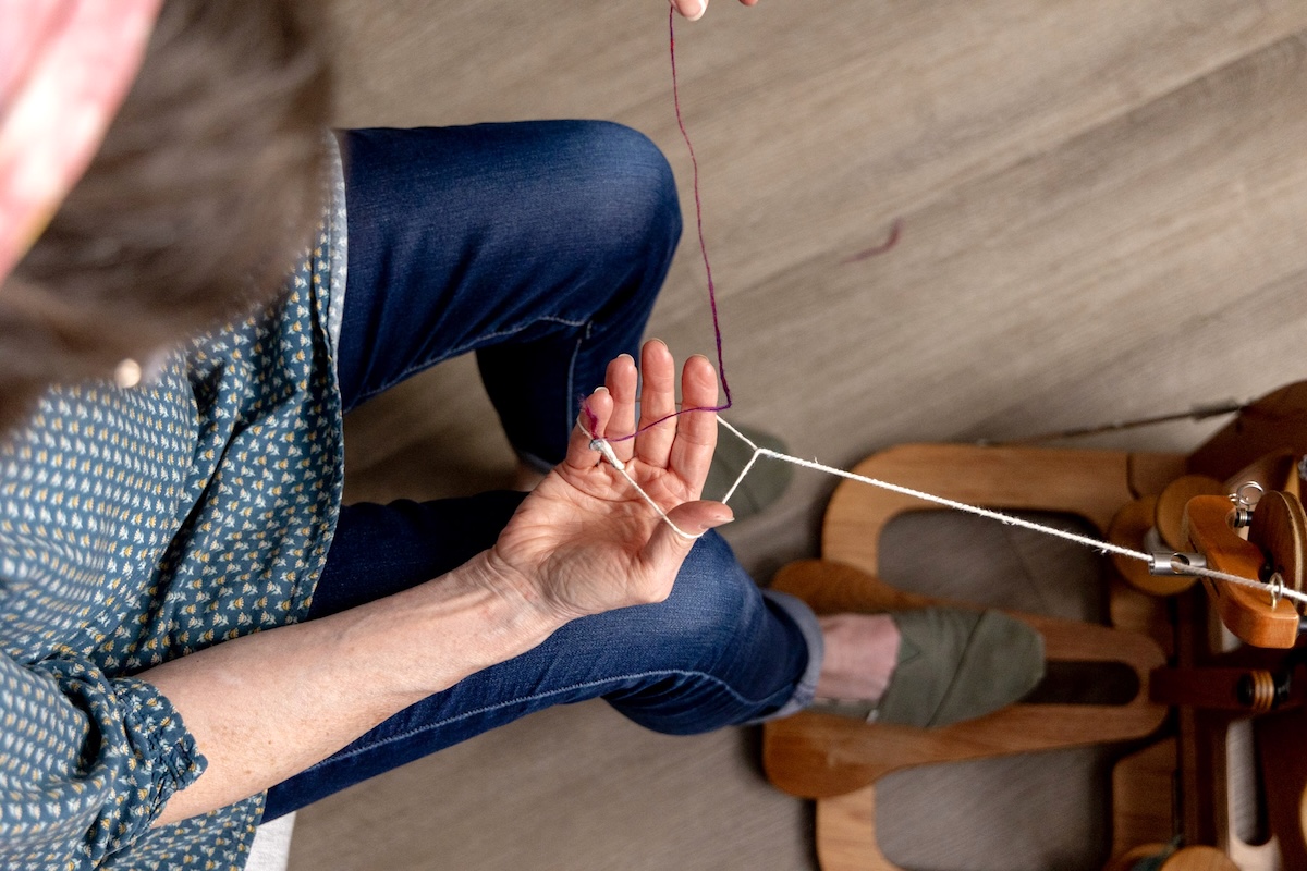 Chain plying on a wheel step 1