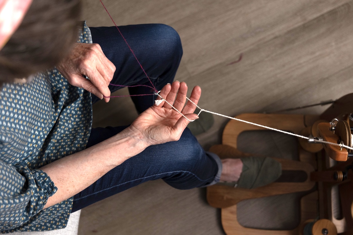 Chain plying on a wheel step 2