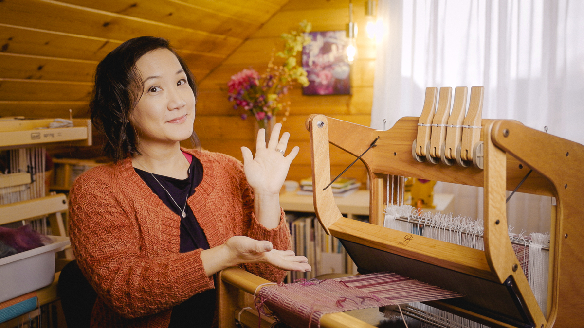 Felicia weaving on an Ashford Brooklyn loom