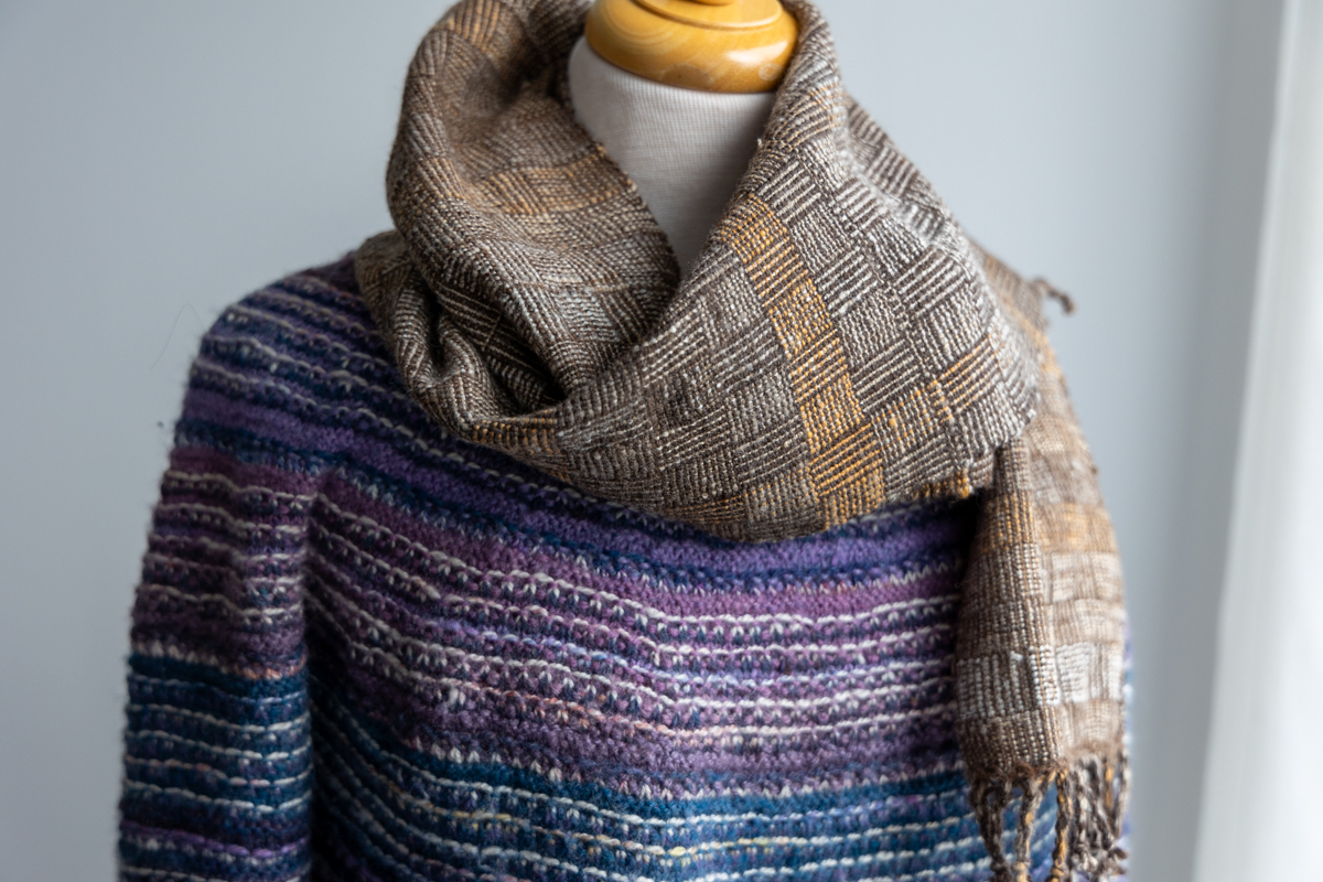 Greta Cornejo's finished handwoven Kaleidoscope Scarf