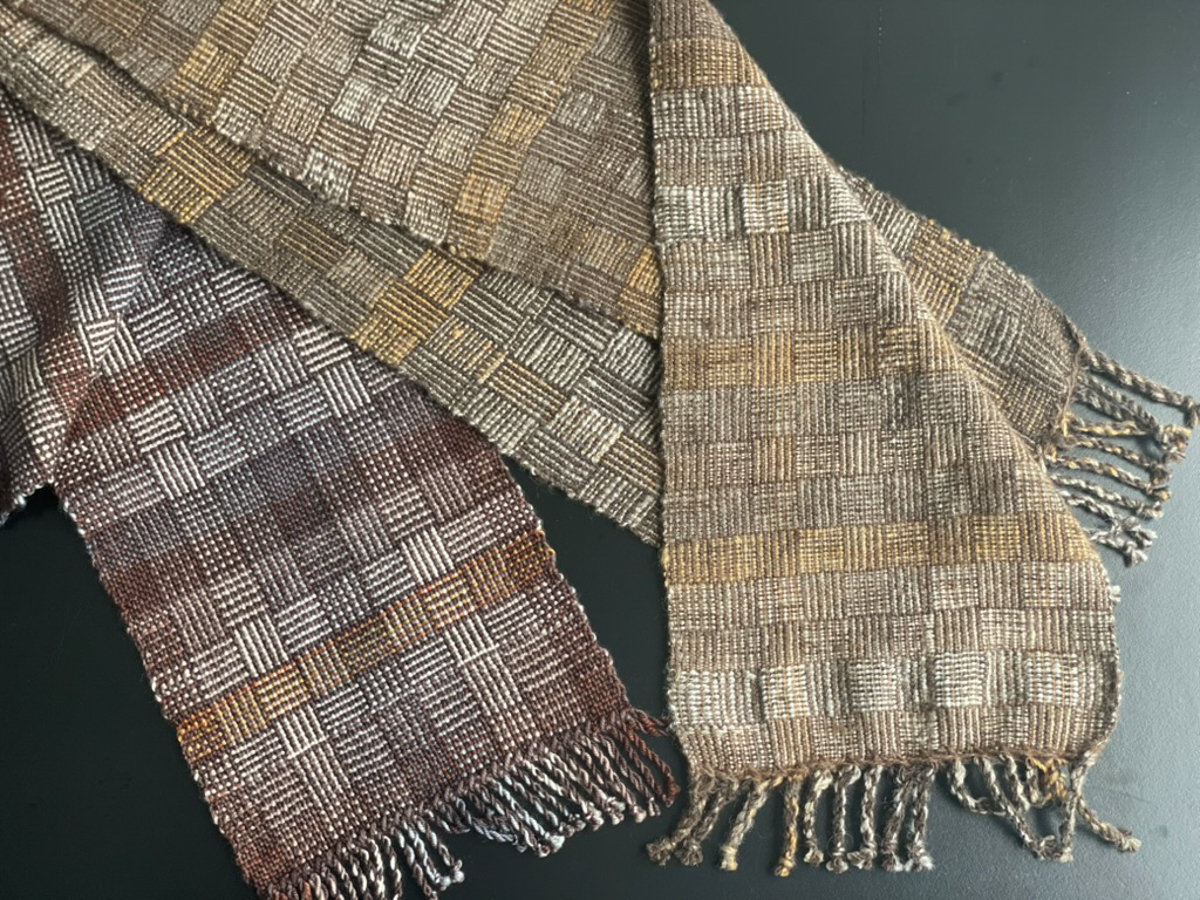 Greta Cornejo's finished handwoven Kaleidoscope Scarves