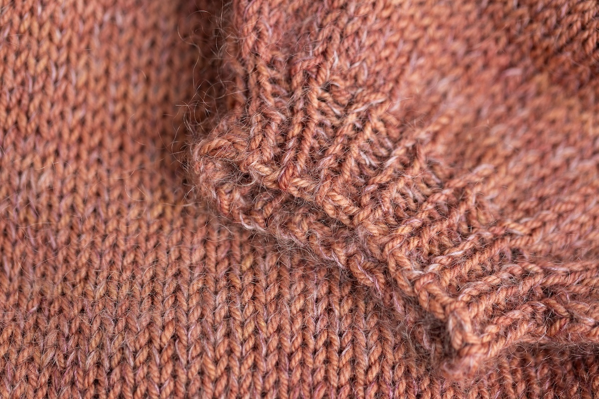 SweetGeorgia Silk Mist is held double with SweetGeorgia Tough Love Sock to create a subtly marled colour effect with a soft halo.