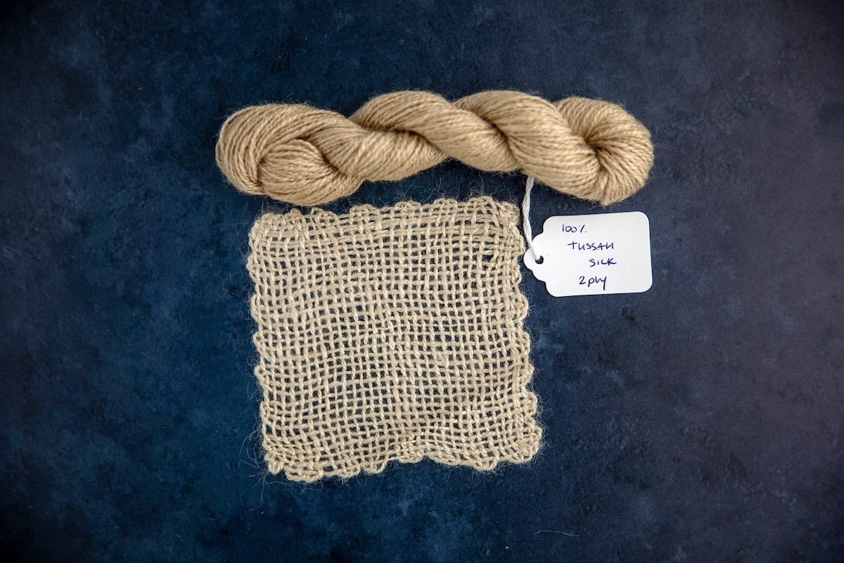 100% tussah silk handspun yarn.