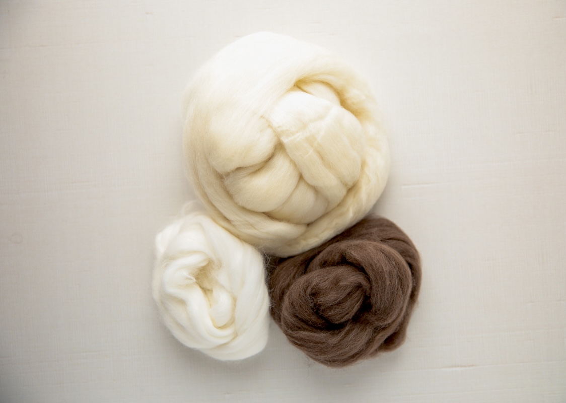 SweetGeorgia Luxury Fibres Kit: Rare Top: 18-micron Merino, Left: Angora (Rabbit), Right: Yak